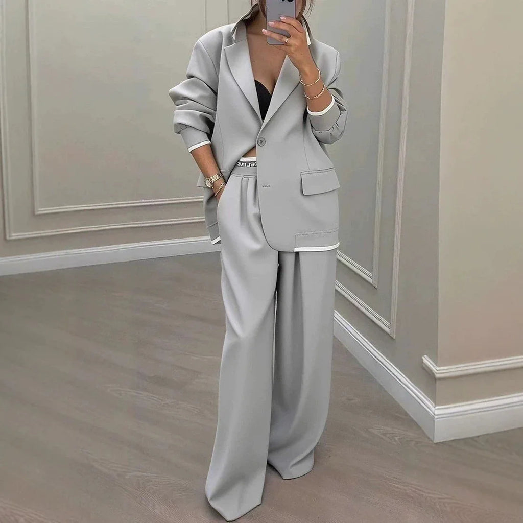 Casual Blazer & Wide-Leg Pants Set