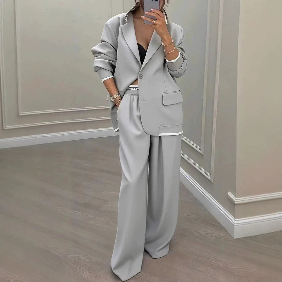 Casual Blazer & Wide-Leg Pants Set