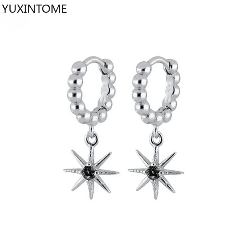 925 Silver Black Zircon Charm Hoops