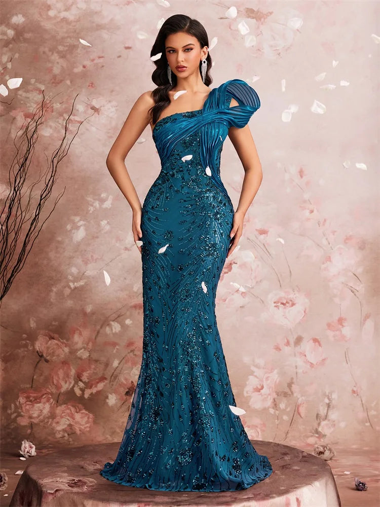 One-Shoulder Sequin Mermaid Maxi Gown