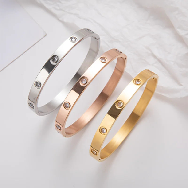 💎 Stainless Steel Rhinestone Bangle Bracelet