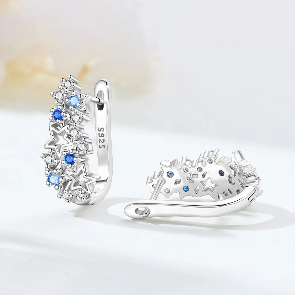 925 Silver Blue Star River Hoop Earrings