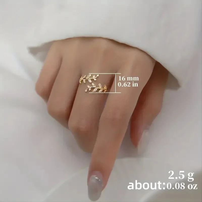 🍃 Korean Leaf CZ Adjustable Ring