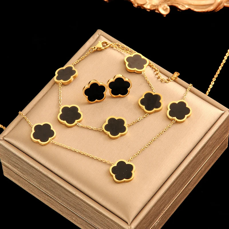 🌸 EILIECK Flower Clover Jewelry Set
