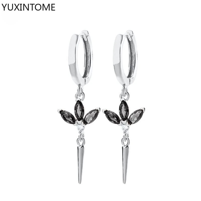 925 Silver Black Zircon Charm Hoops