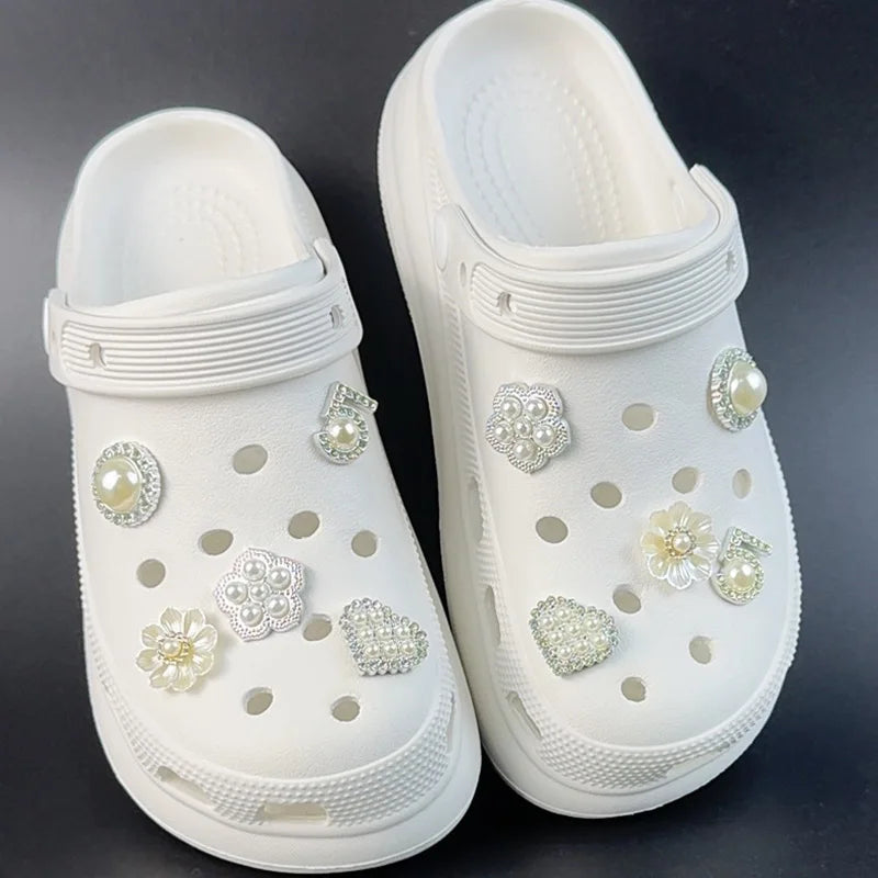 Pearl Rhinestone Flower Shoe Charms Set