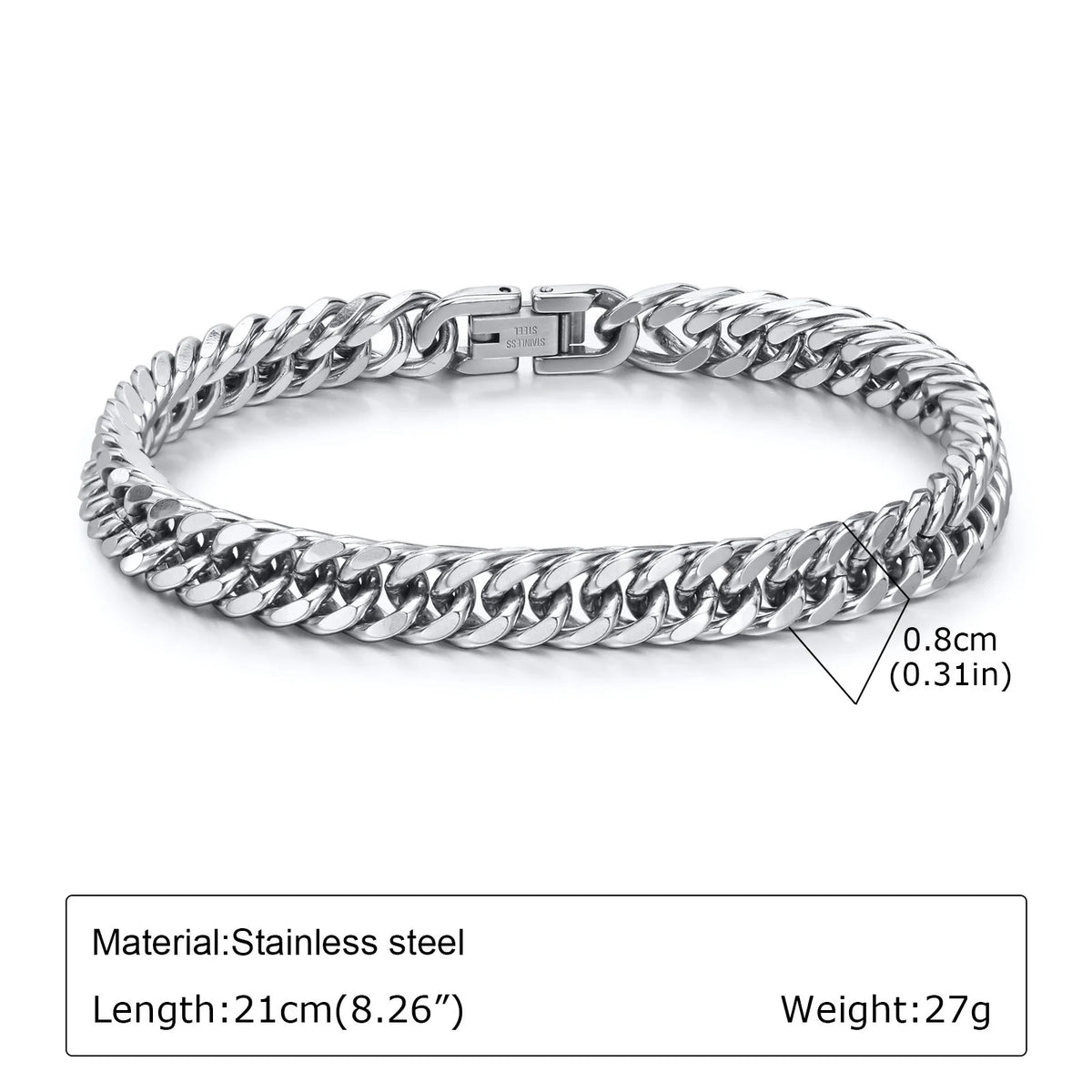 Men's Silver Stainless Steel Chain Bracelet