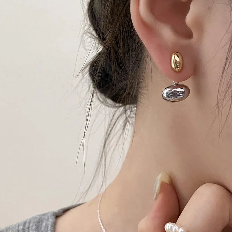 2-in-1 Geometric Oval Stud Earrings