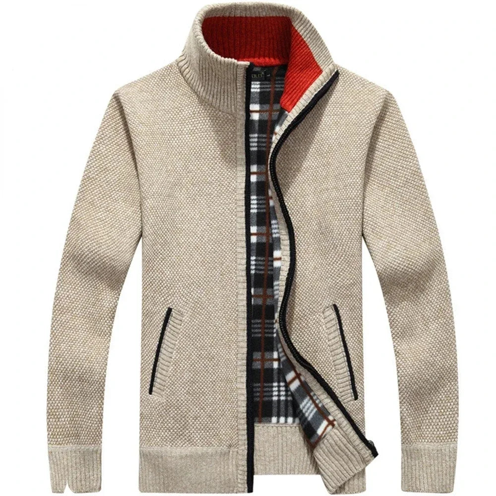 Men's Fleece-Lined Knit Zip Cardigan