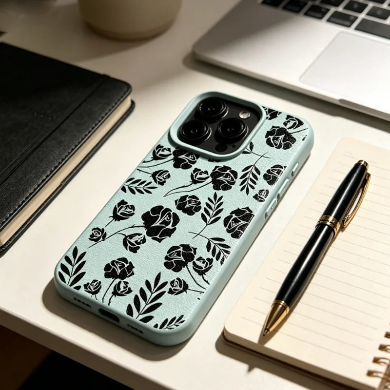 🌹 Black Rose Silhouette Case