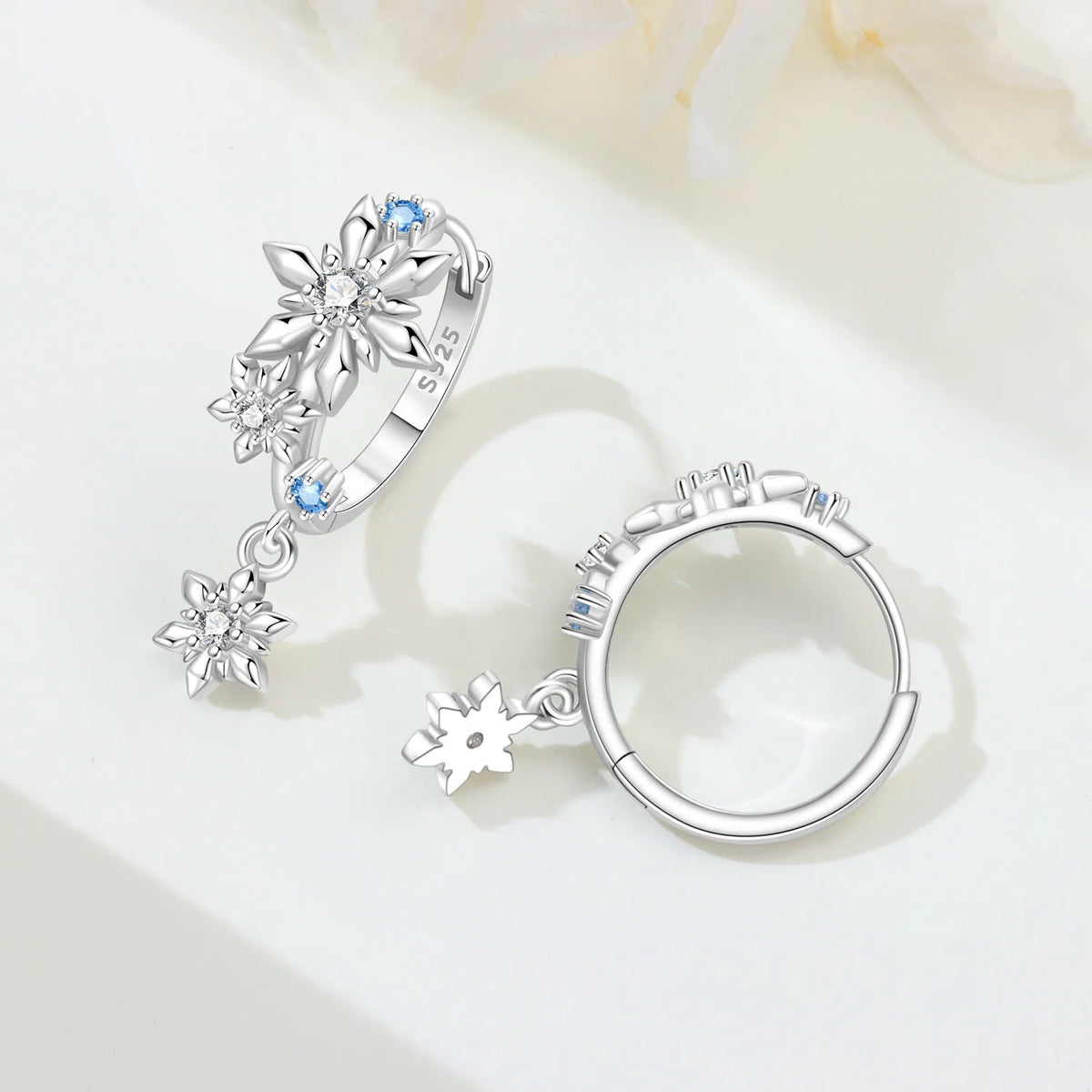 925 Silver Blue Snowflake Drop Earrings