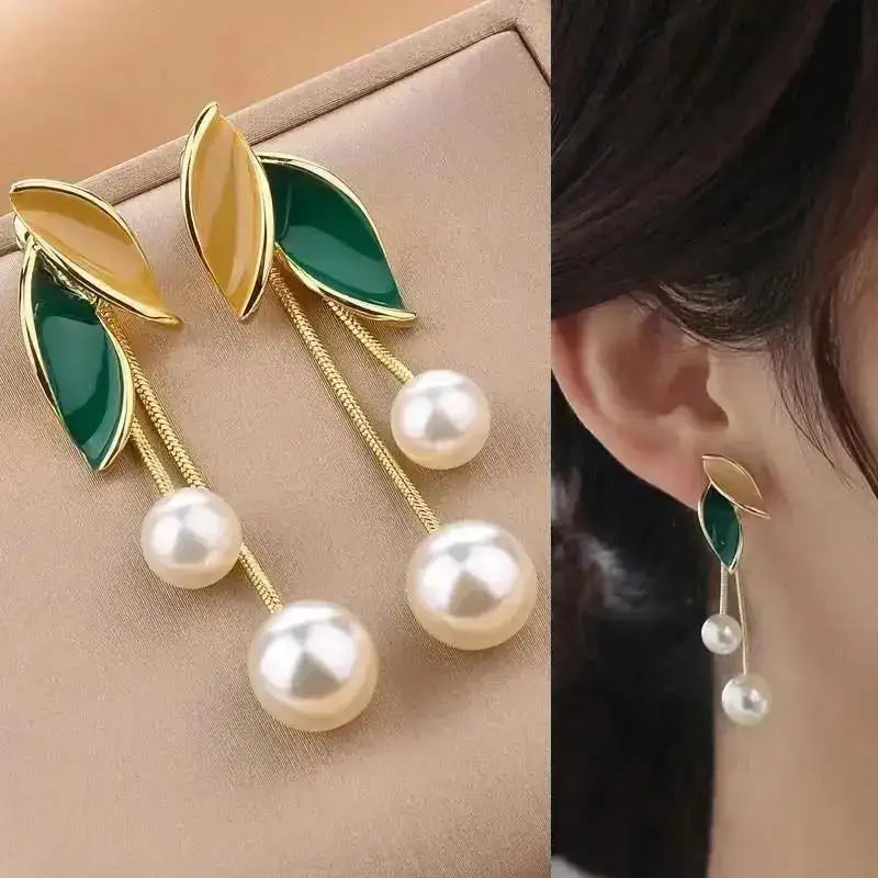 Zircon Pearl Tassel Earrings