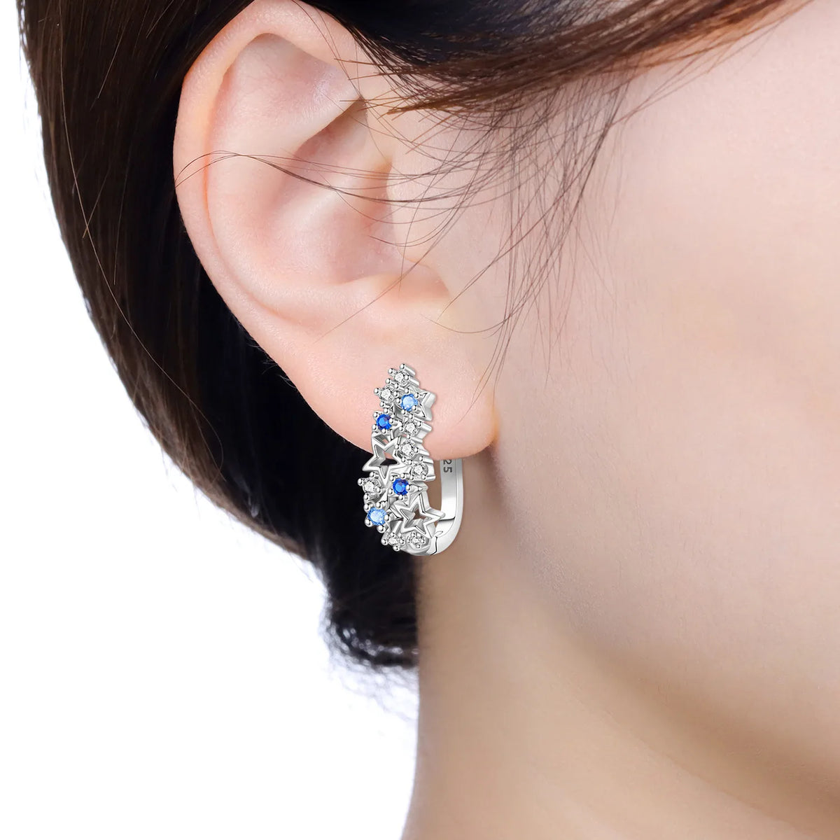 925 Silver Blue Star River Hoop Earrings