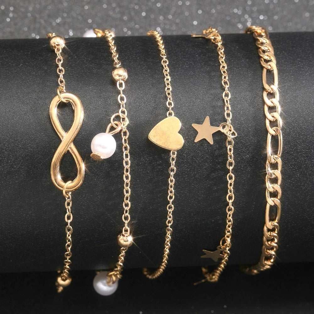Boho Charm Anklet Set – 5 Pcs