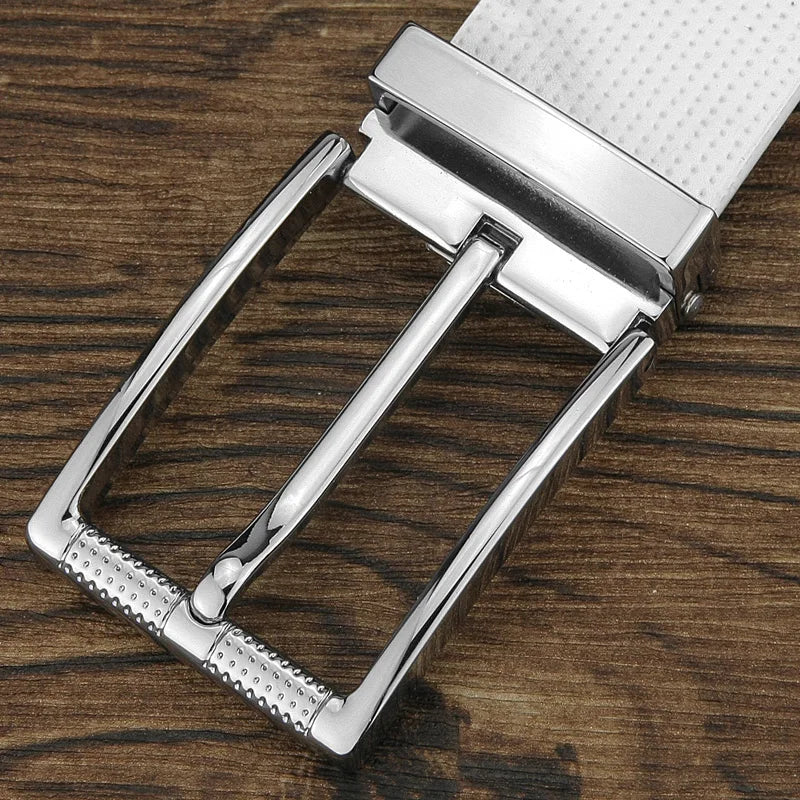 Men's White Leather Casual Belt