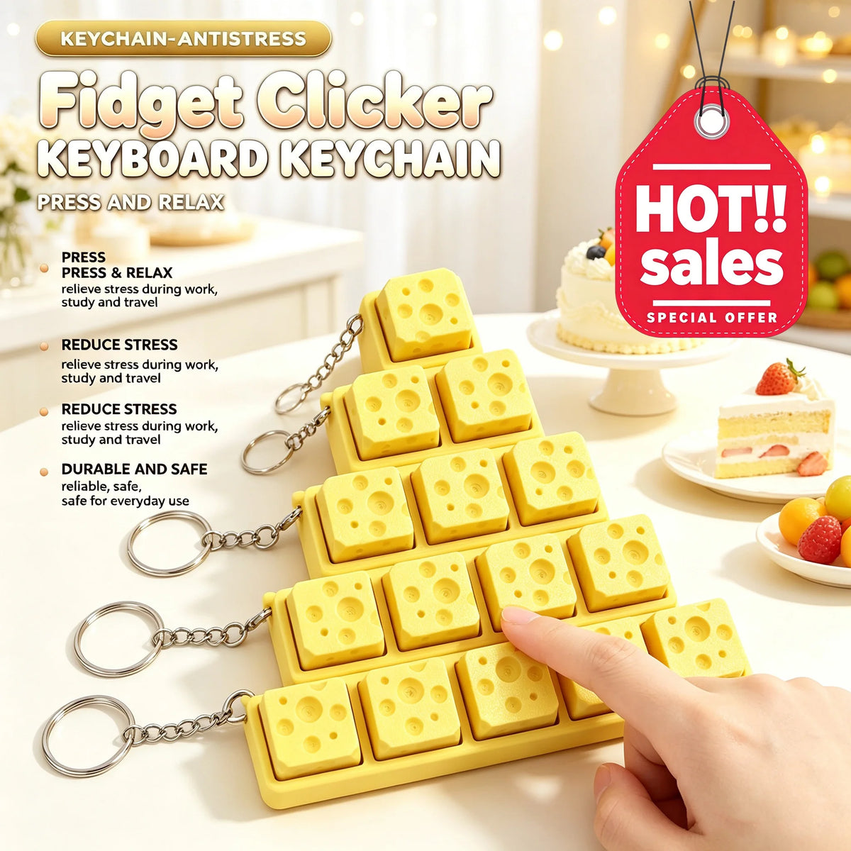 Cheese Keycap Clicker Keychain