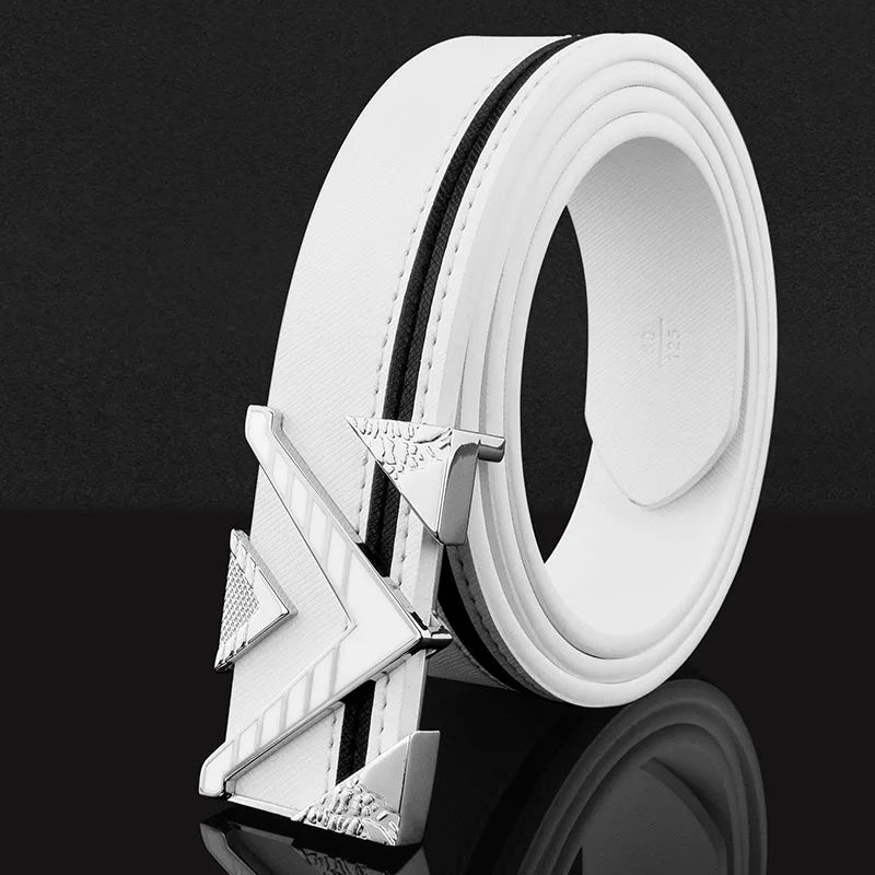 Unisex White Leather Belt