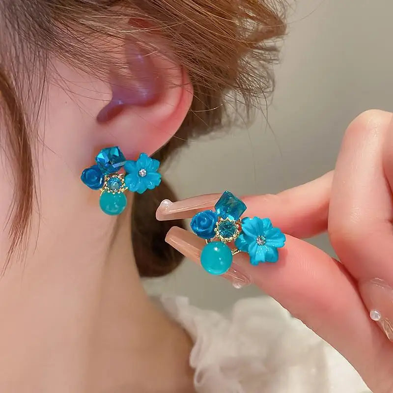 Colorful Enamel Big Flower Earrings