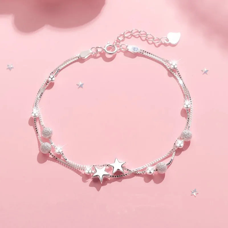 ⭕ S925 Zircon Double Circle Charm Bracelet