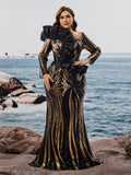 Ruffled Sequin Long Sleeve Mermaid Gown (Plus Size)