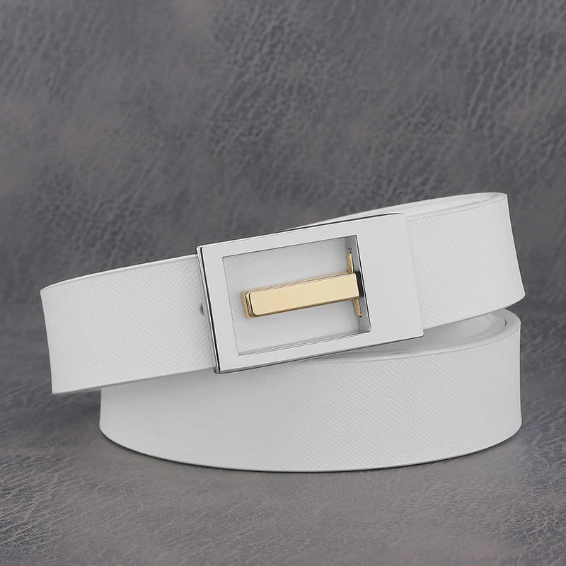 White Leather Belt with Silver Slide Buckle