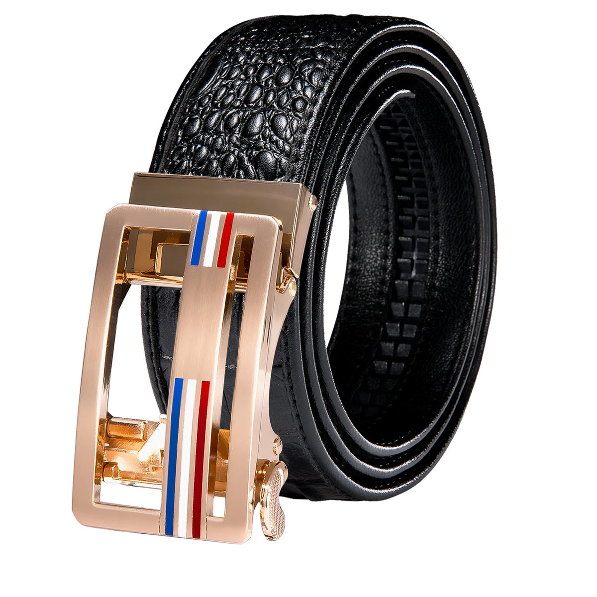 Men's Crocodile Leather Belt with Gold Buckle