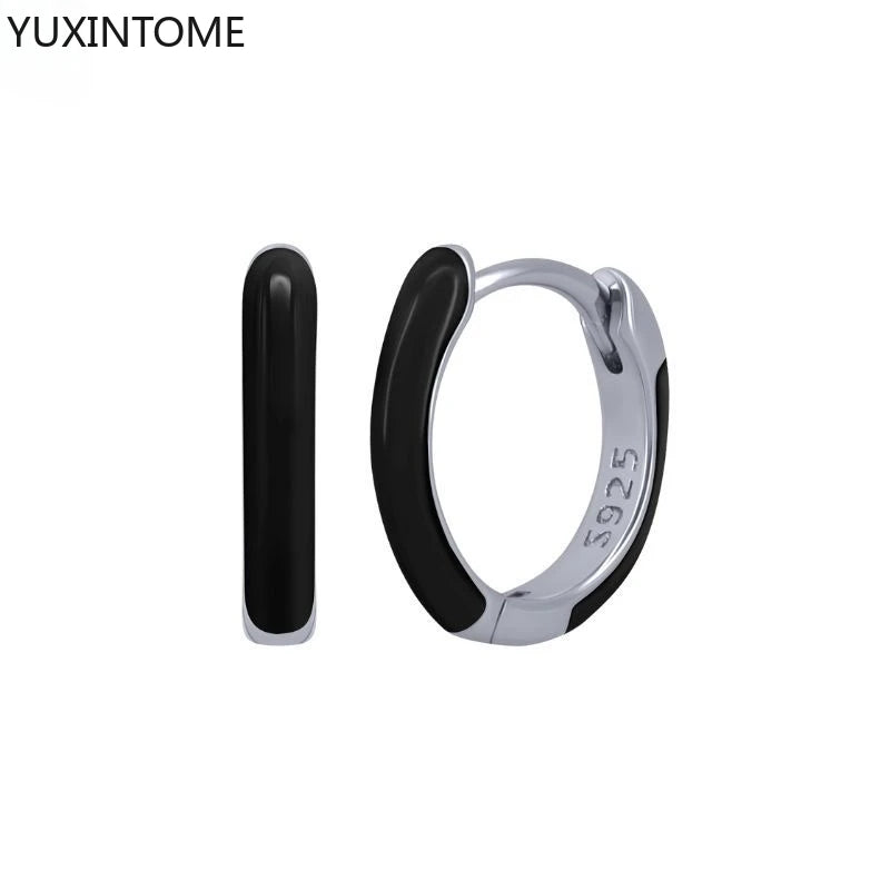 925 Silver Black Zircon Charm Hoops