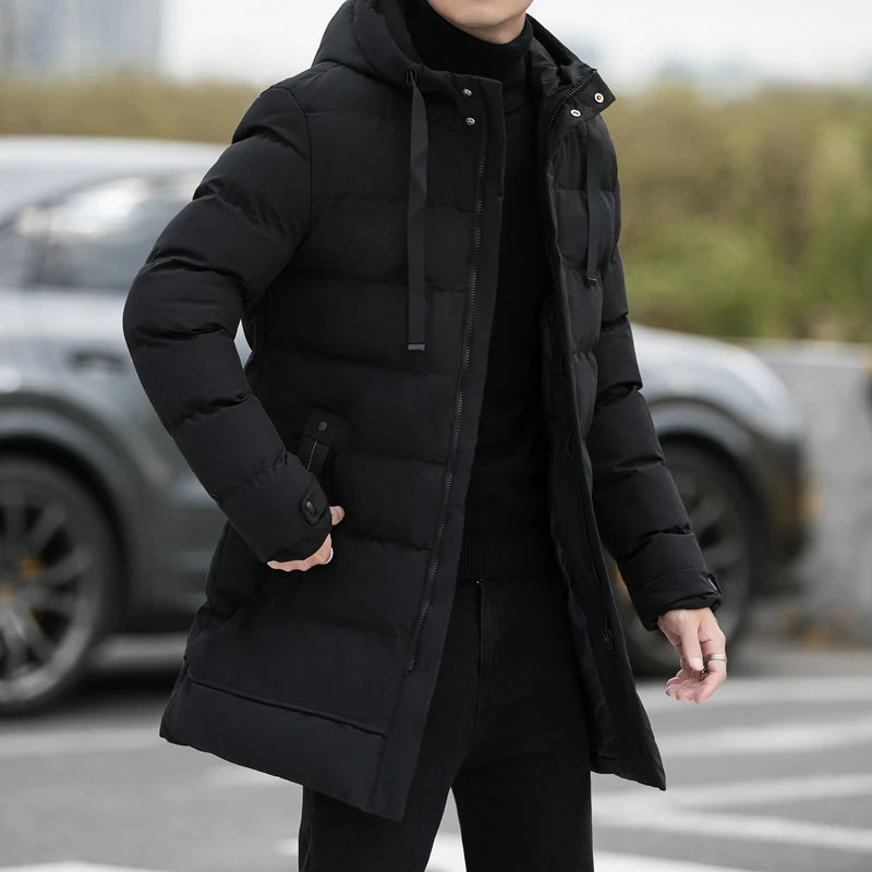 Men's Long Hooded Slim Fit Parka