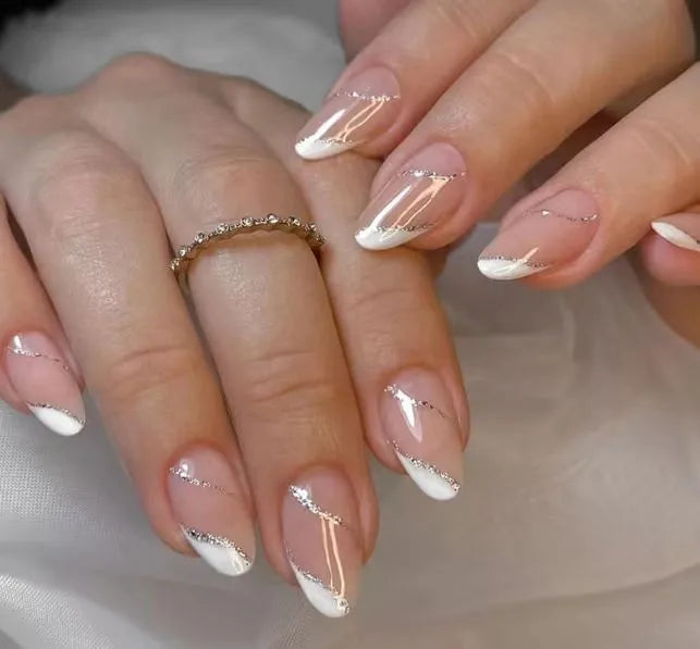 24-Piece Nude Pink Gold-Line Press-On Nails