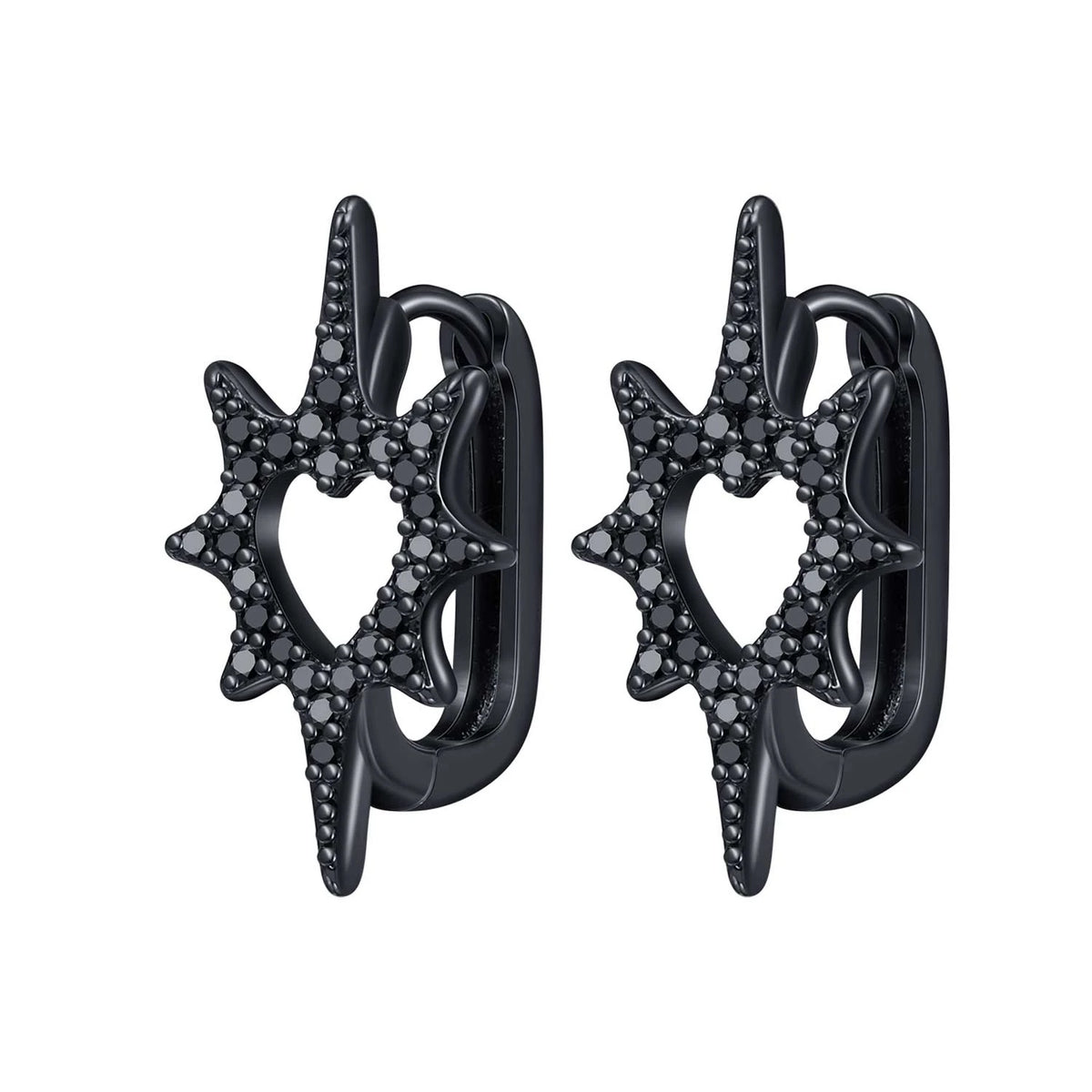 925 Silver Vine Heart Black Zircon Hoops