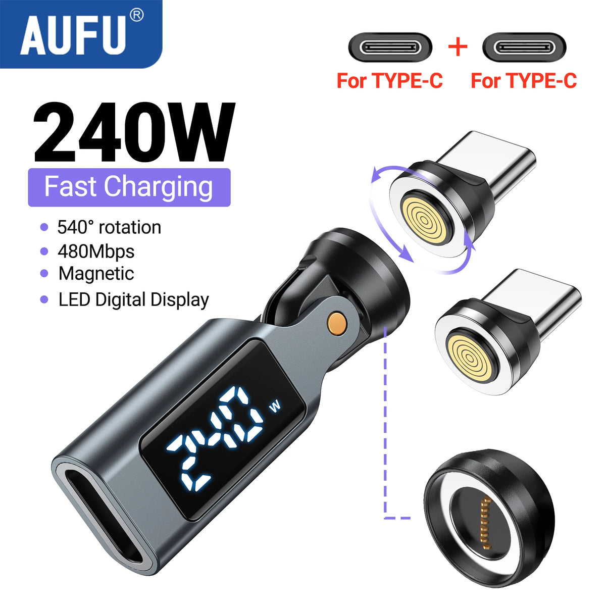 📟 AUFU Digital Display Magnetic USB-C Adapter