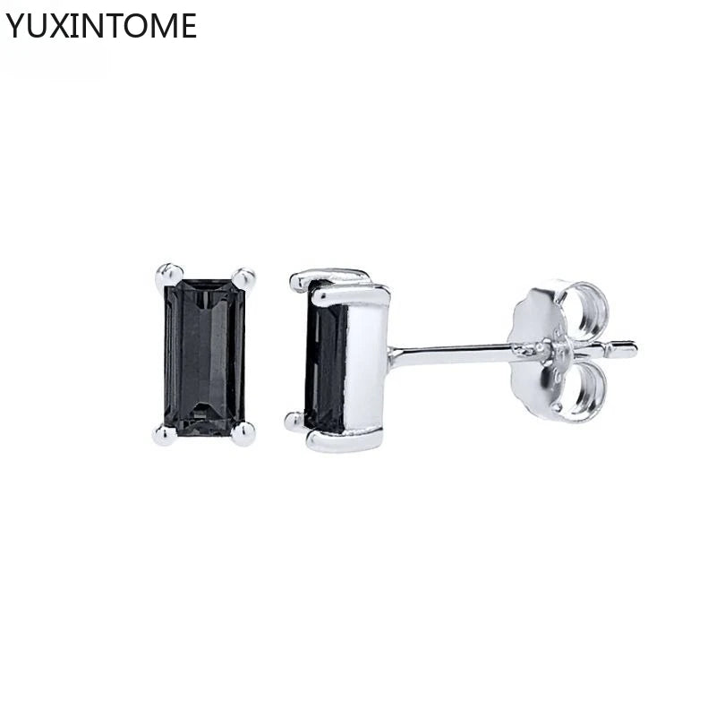 925 Silver Black Zircon Charm Hoops