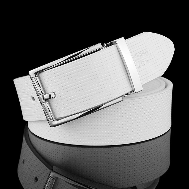 Men's White Leather Casual Belt