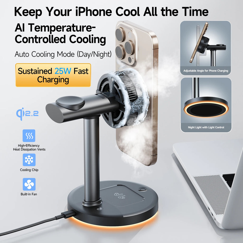 ❄️ 3-in-1 Magnetic Wireless Charging Cooling Station
