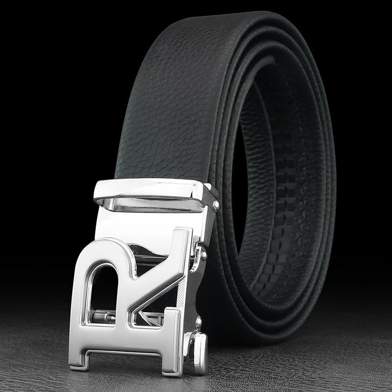 Men's Leather Belt with R Automatic Buckle
