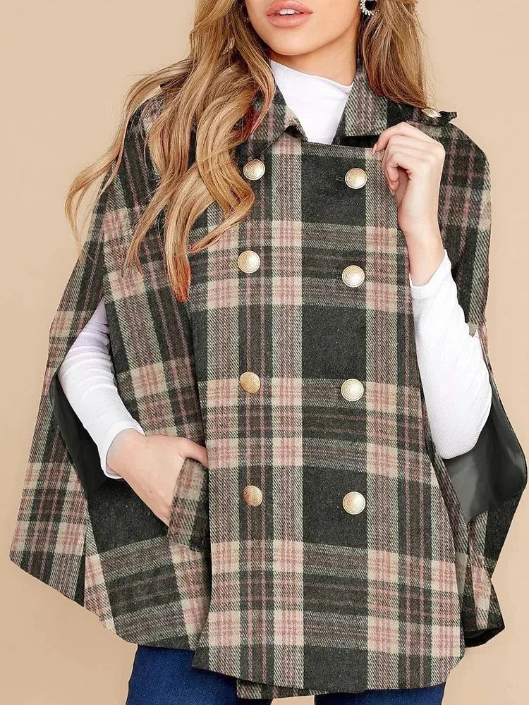 Vintage Plaid Hooded Wool Cape