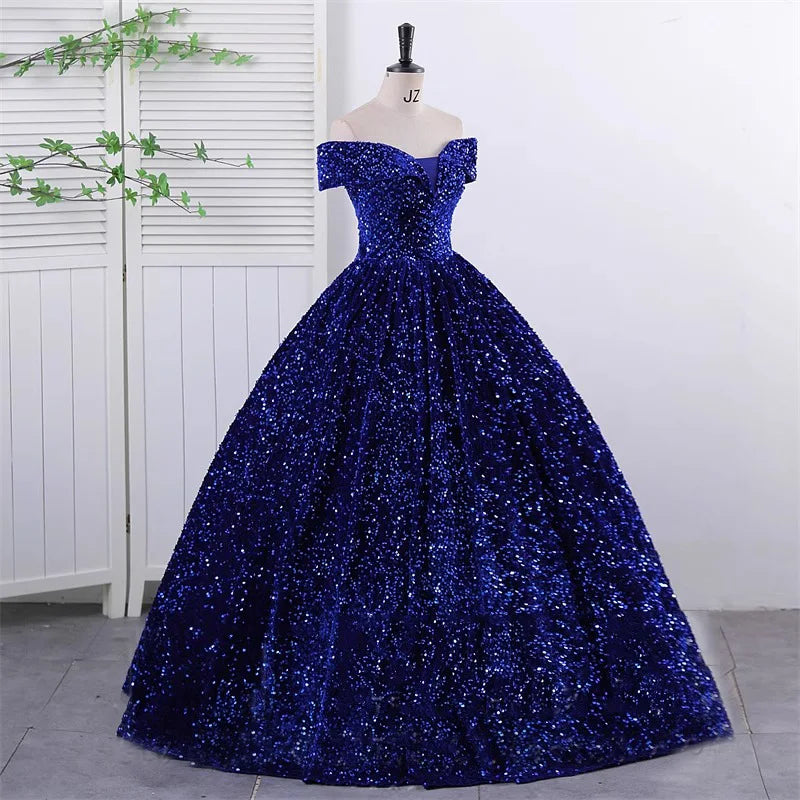 Off-Shoulder Sequin Ball Gown