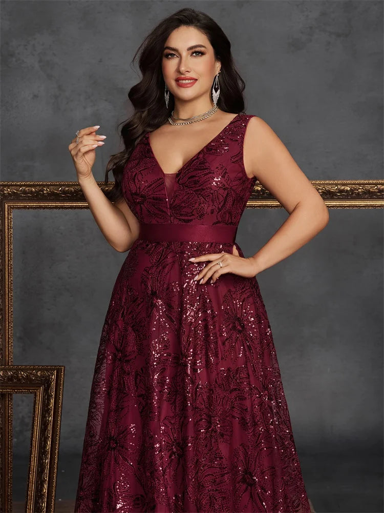 Deep V-Neck Sequin Gown (Plus Size)