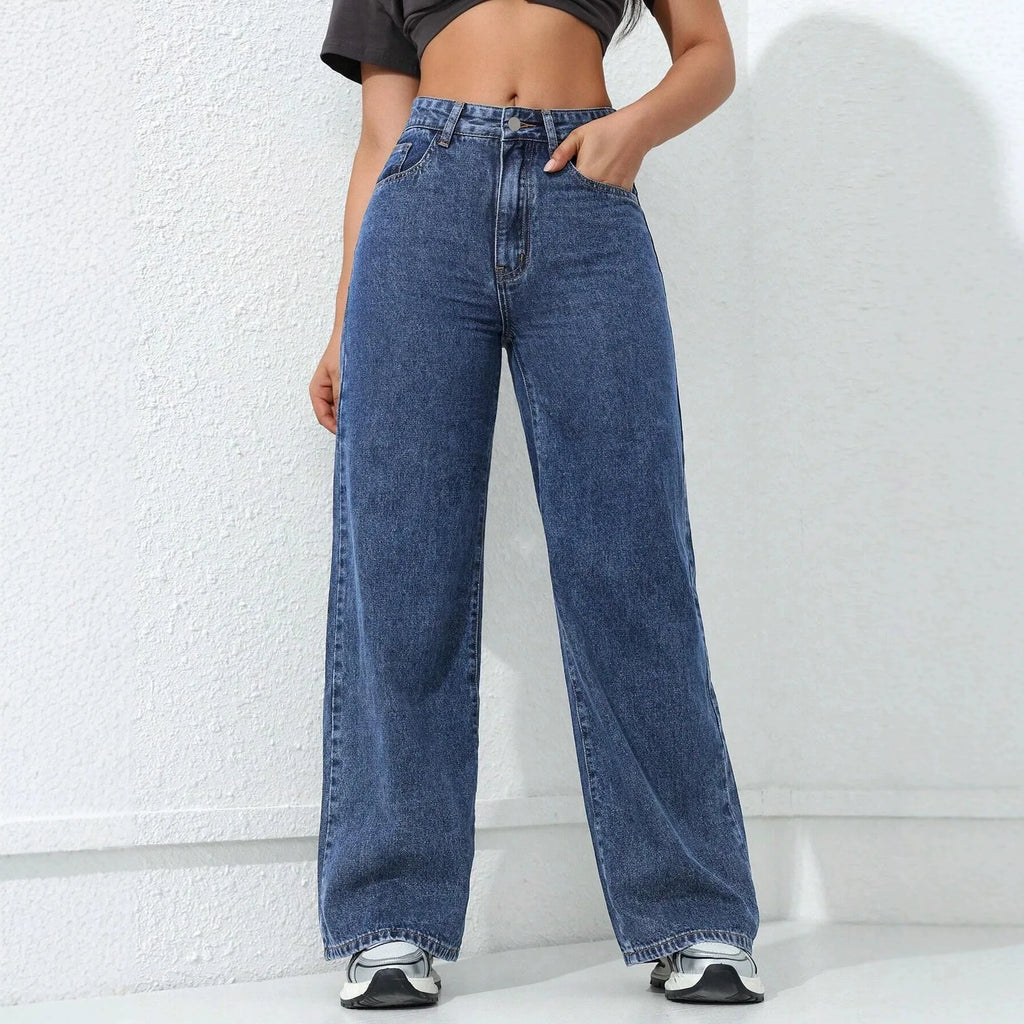 Blue Loose Floor-Length Jeans
