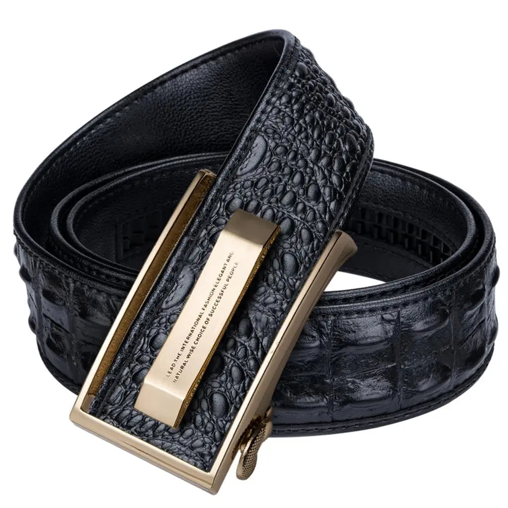 Men's Crocodile Leather Belt with Gold Buckle