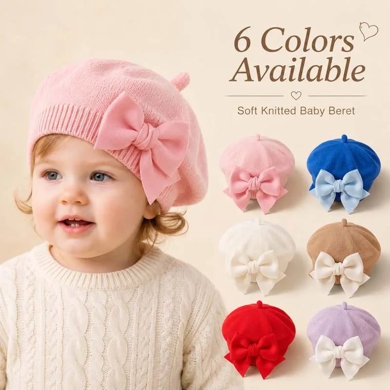 Baby Girl Knit Beret with Bow