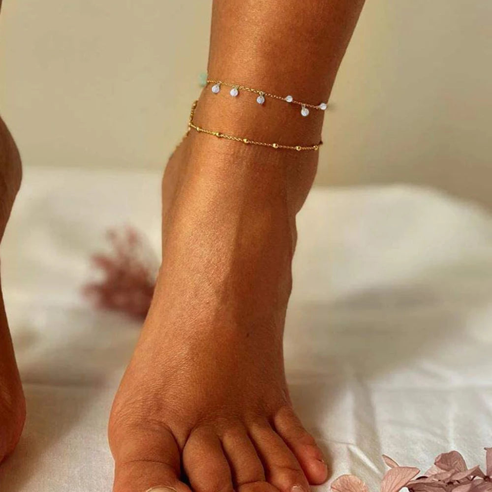 Layered Zircon Tassel Anklet
