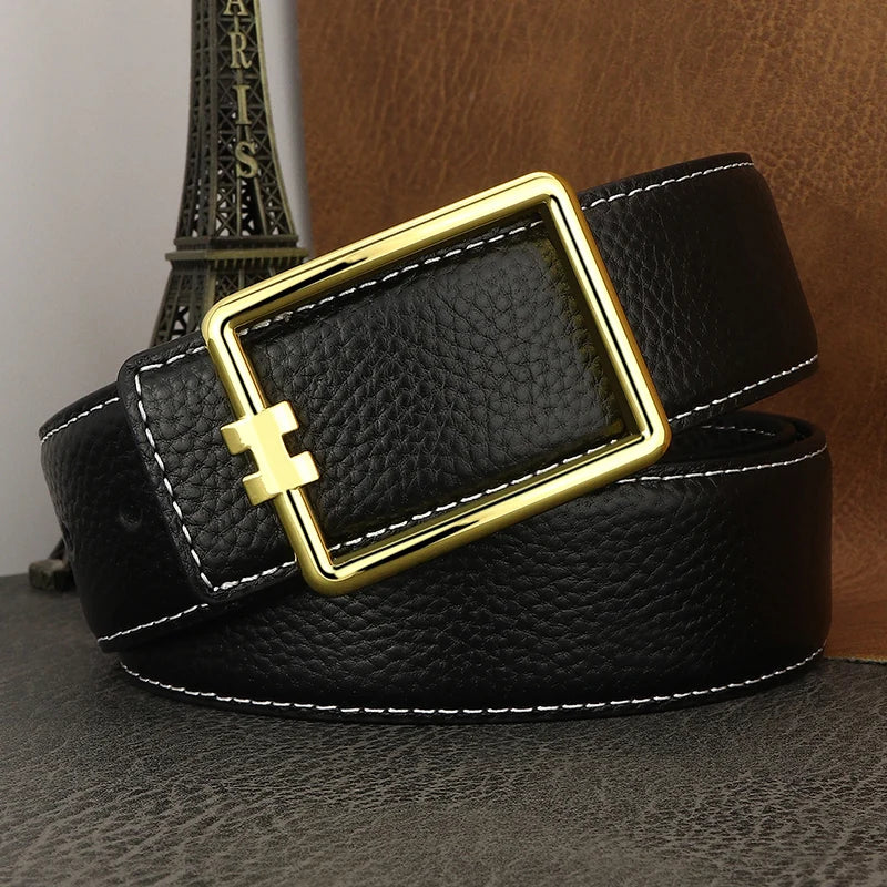 Men's Brown Leather Belt with Square Buckle