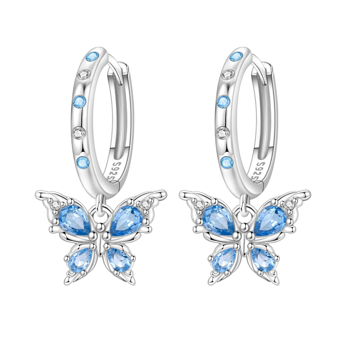 925 Silver Purple Butterfly Drop Earrings
