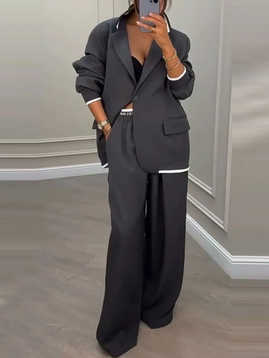 Casual Blazer & Wide-Leg Pants Set