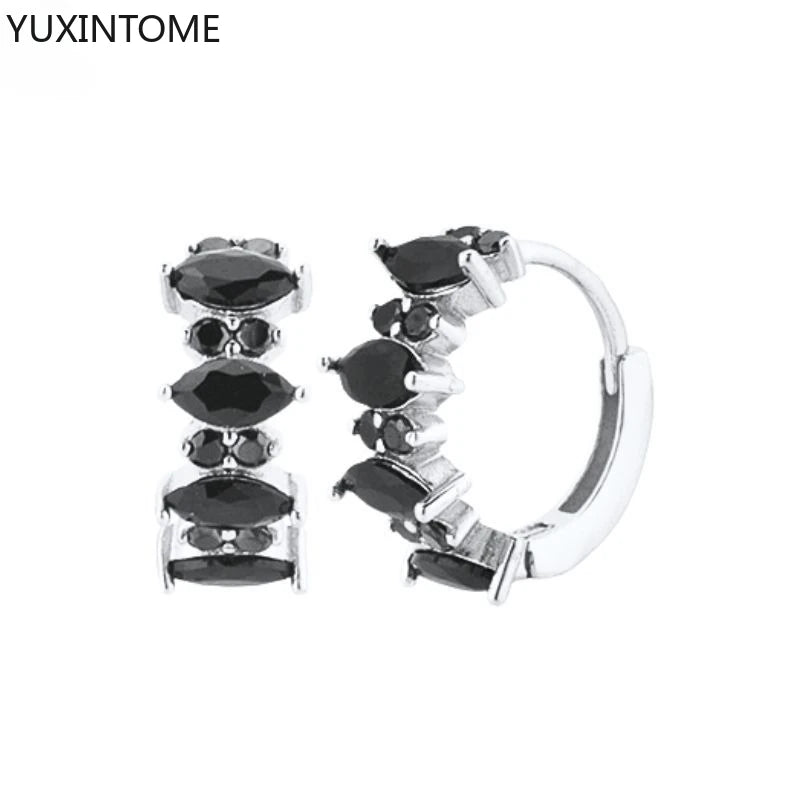 925 Silver Black Zircon Charm Hoops