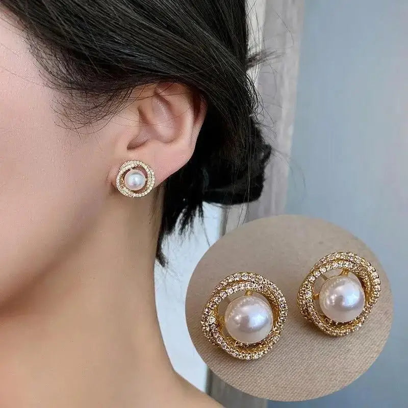 Heart Pearl Stud Earrings