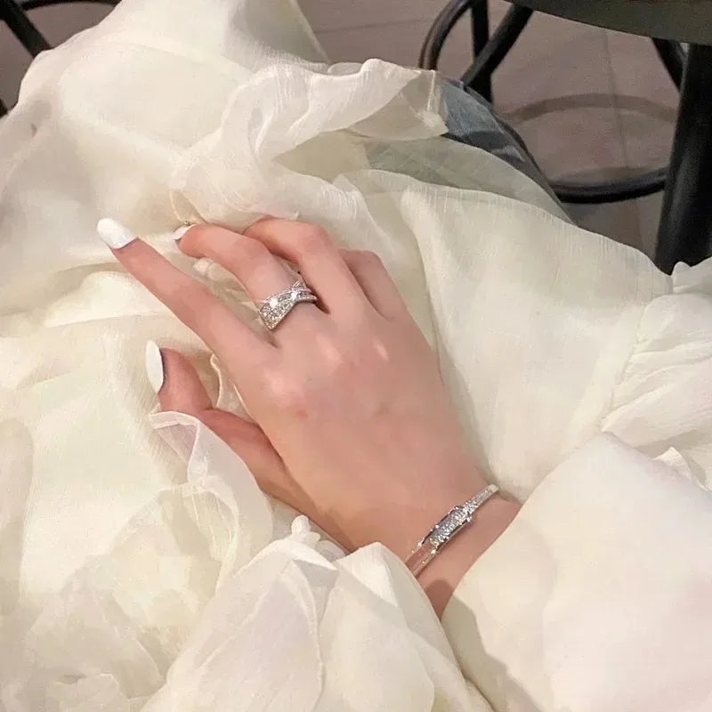 💎 Korean Micro Zircon Open Silver Bangle