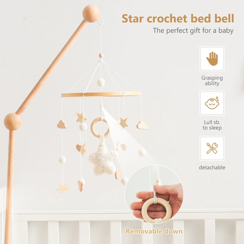 ⭐ Wooden Crochet Stars Baby Crib Mobile