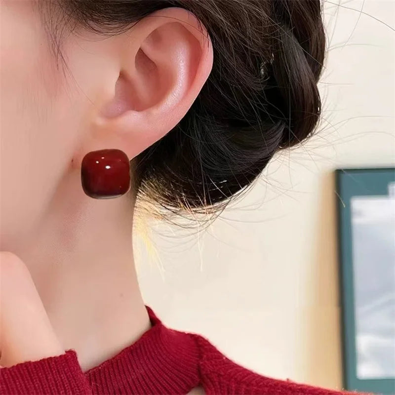 Wine Red Enamel Heart Studs